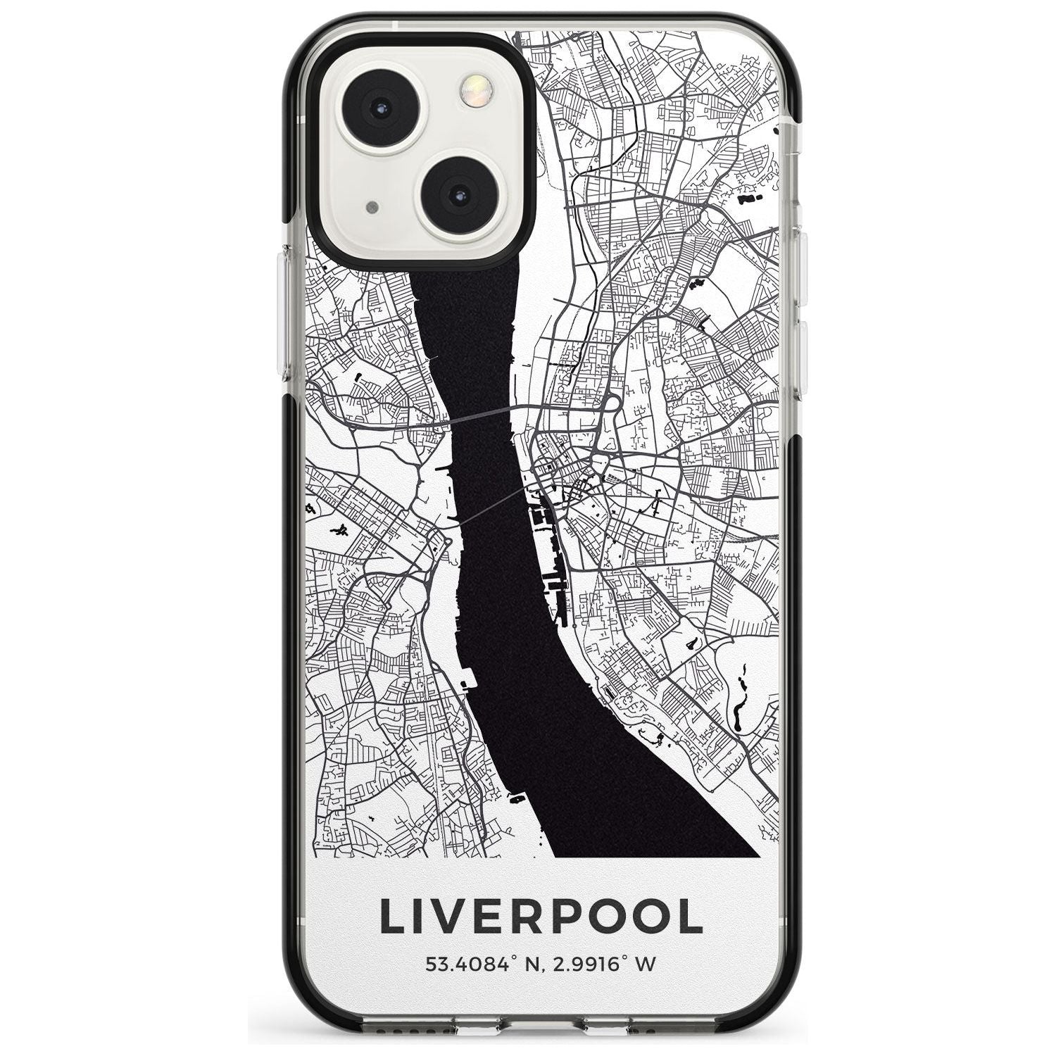 Map of Liverpool, England Phone Case iPhone 13 Mini / Black Impact Case Blanc Space