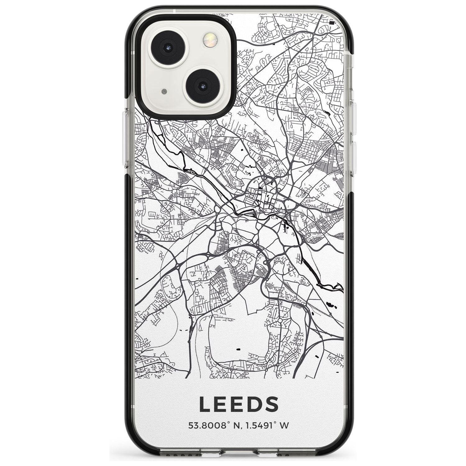 Map of Leeds, England Phone Case iPhone 13 Mini / Black Impact Case Blanc Space
