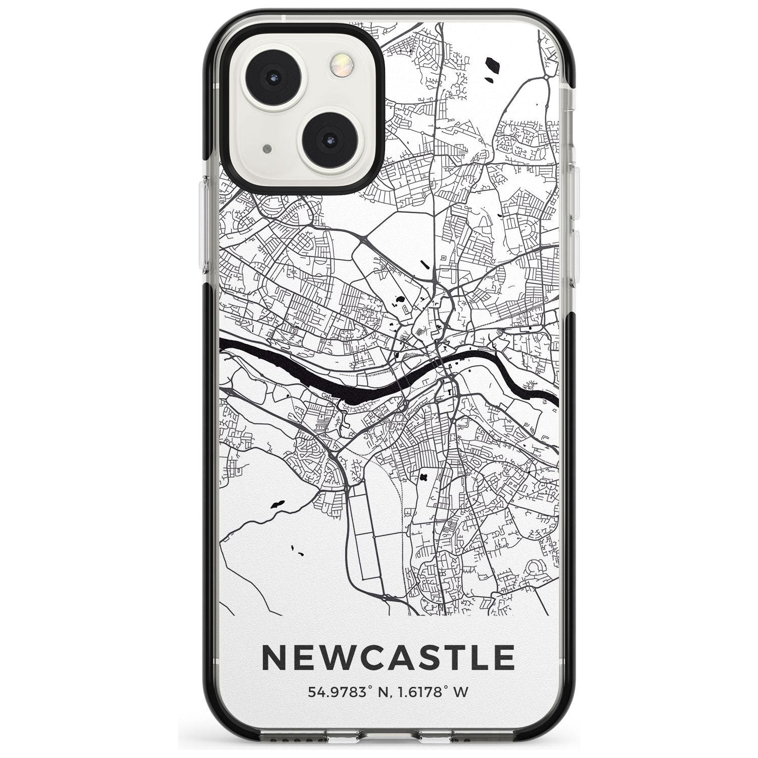 Map of Newcastle, England Phone Case iPhone 13 Mini / Black Impact Case Blanc Space
