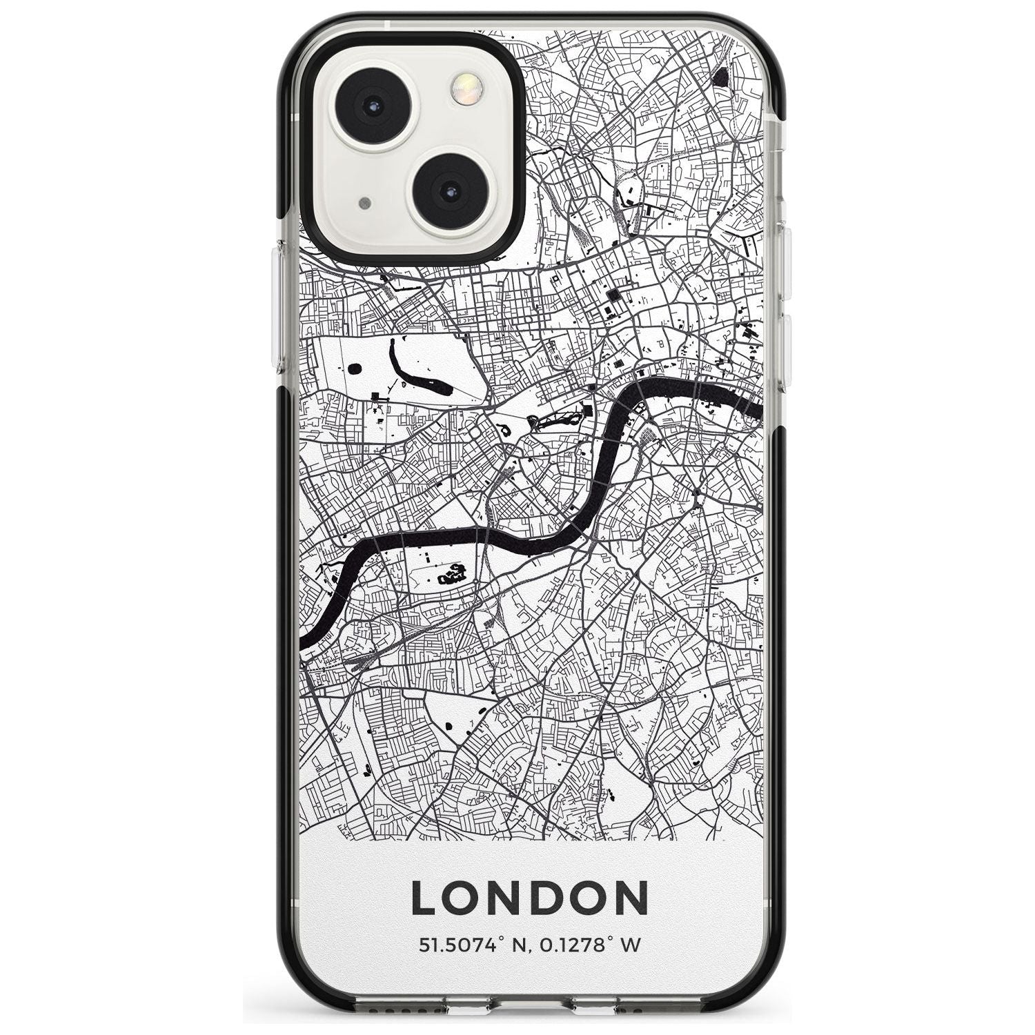 Map of London, England Phone Case iPhone 13 Mini / Black Impact Case Blanc Space