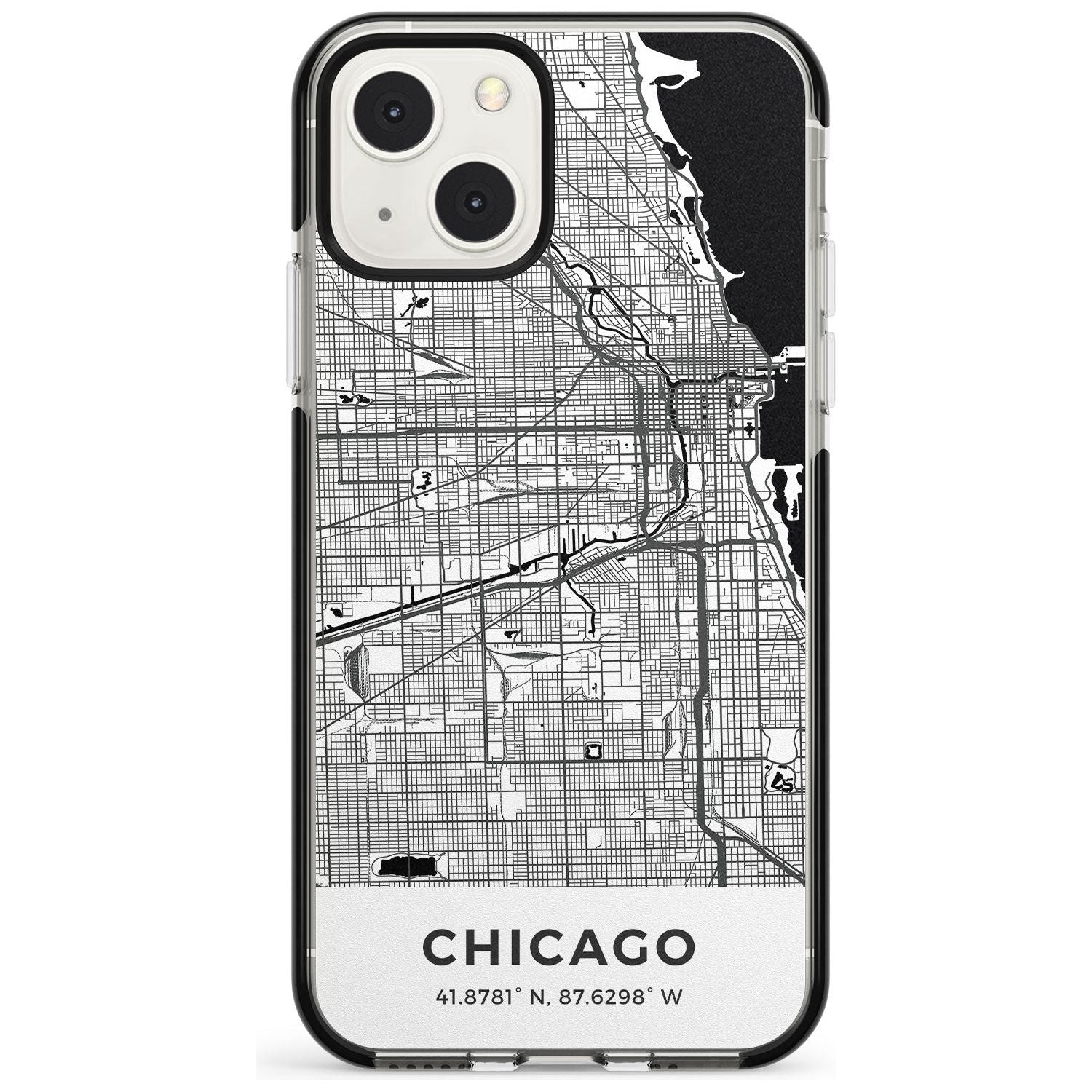 Map of Chicago, Illinois Phone Case iPhone 13 Mini / Black Impact Case Blanc Space