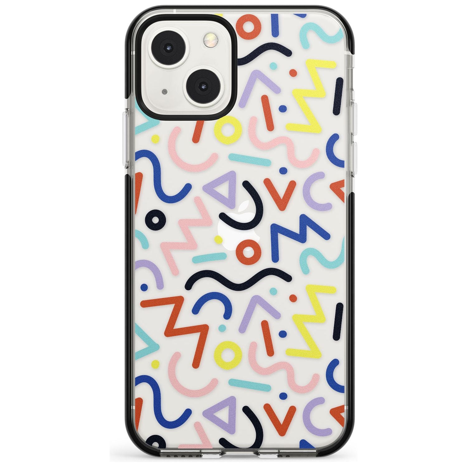 Colourful Squiggles Memphis Retro Pattern Design Phone Case iPhone 13 Mini / Black Impact Case Blanc Space