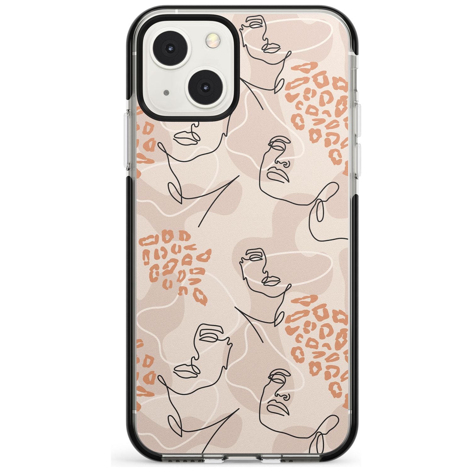 Leopard Print Stylish Abstract Faces Phone Case iPhone 13 Mini / Black Impact Case Blanc Space