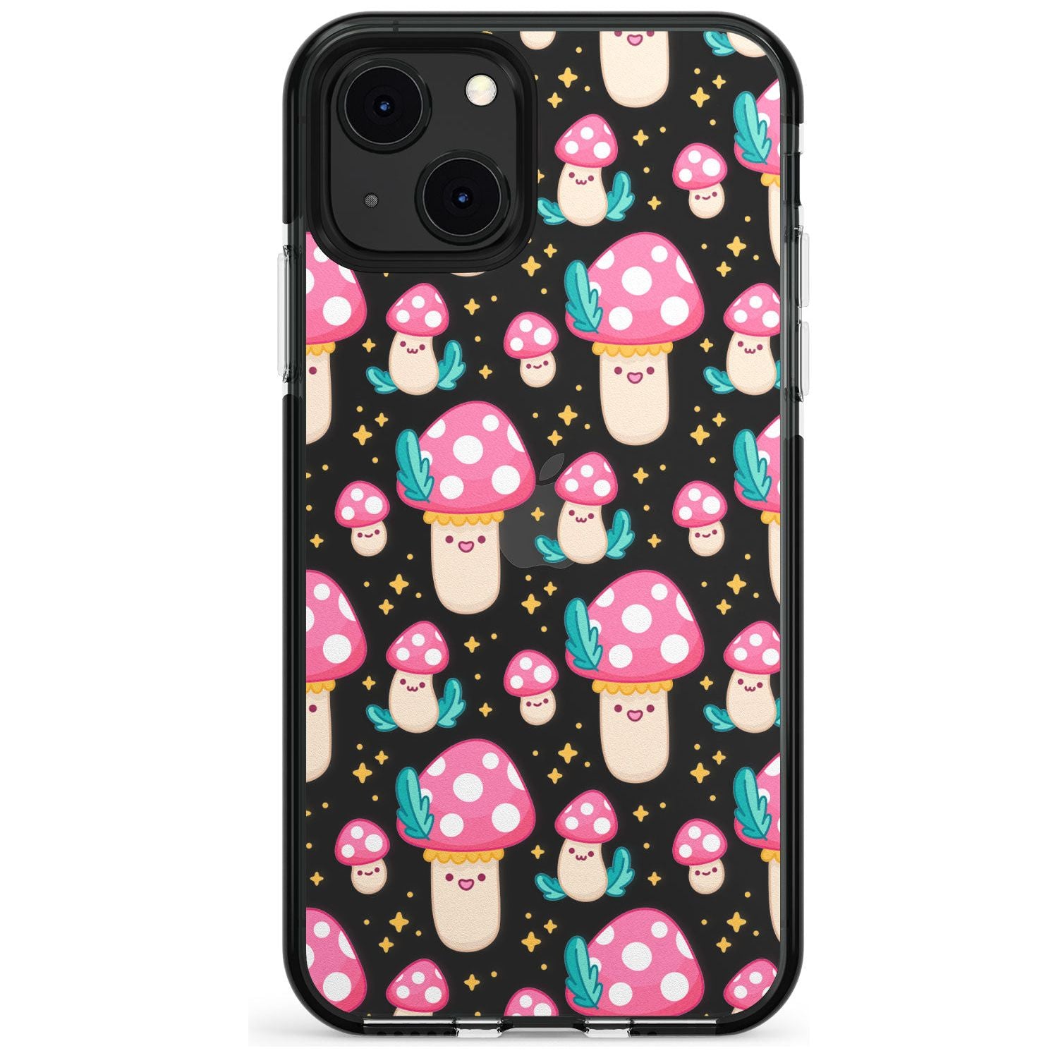 Cute Mushrooms Pattern Black Impact Phone Case for iPhone 13 & 13 Mini
