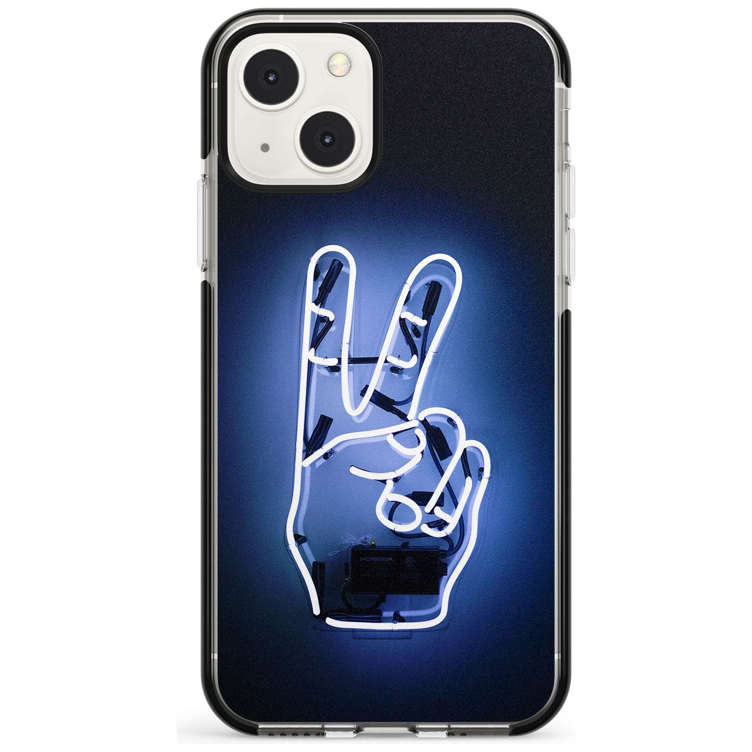 Peace Sign Hand Neon Sign Phone Case iPhone 13 Mini / Black Impact Case Blanc Space