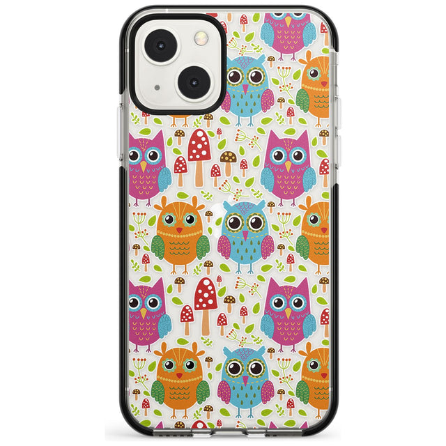 Forrest Owl Clear Pattern Phone Case iPhone 13 Mini / Black Impact Case Blanc Space