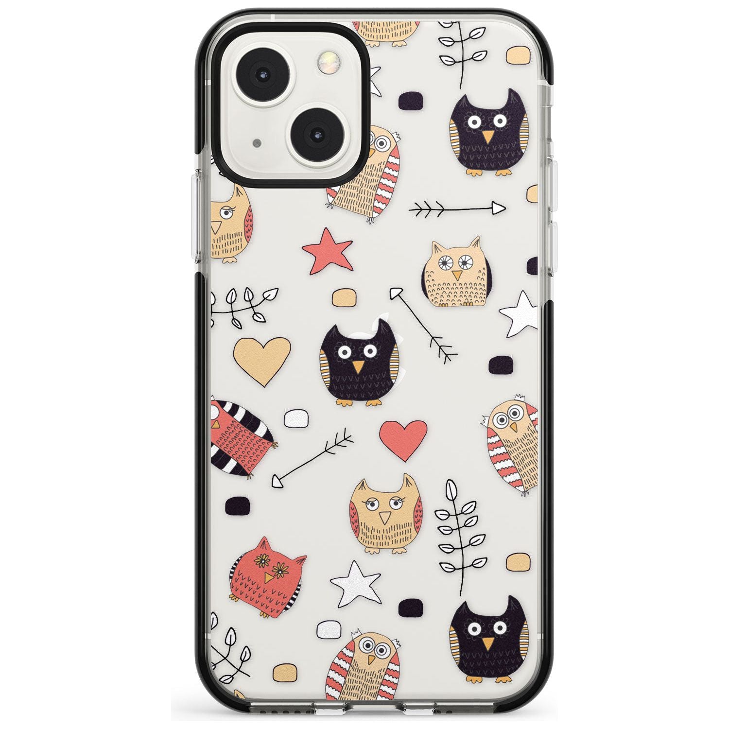 Cute Owl Pattern Black Impact Phone Case for iPhone 13 & 13 Mini