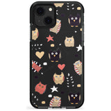 Cute Owl Pattern Black Impact Phone Case for iPhone 13 & 13 Mini