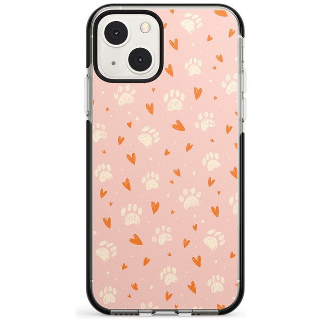 Paws & Hearts Pattern Phone Case iPhone 13 Mini / Black Impact Case Blanc Space