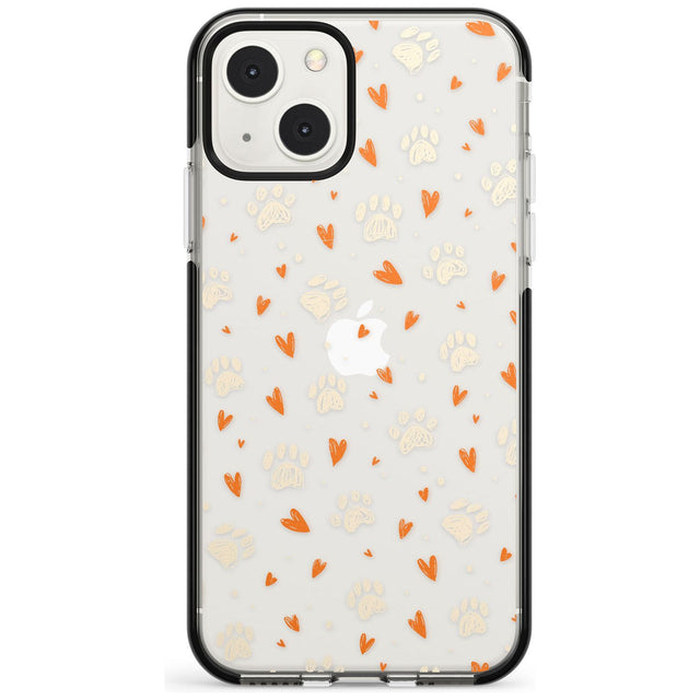 Paws & Hearts Pattern (Clear) Phone Case iPhone 13 Mini / Black Impact Case Blanc Space
