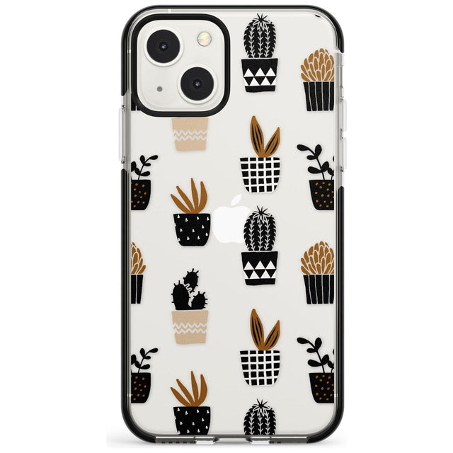 Large Mixed Plants Pattern - Clear Phone Case iPhone 13 Mini / Black Impact Case Blanc Space