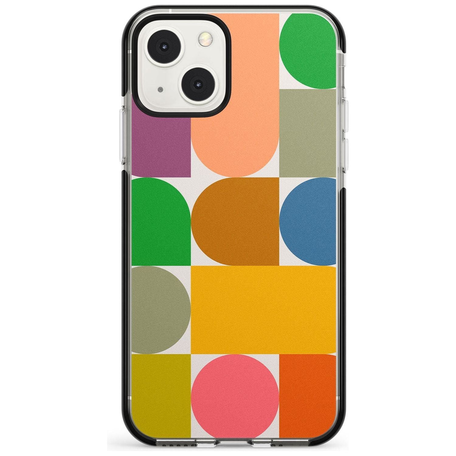 Abstract Retro Shapes: Rainbow Mix Phone Case iPhone 13 Mini / Black Impact Case Blanc Space
