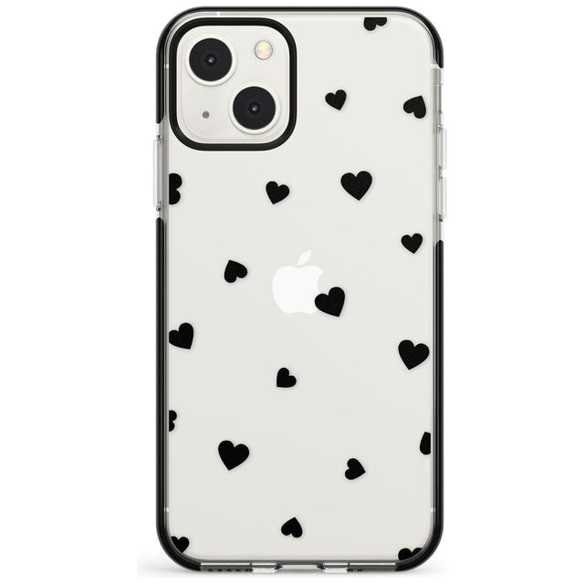 Black Hearts Pattern Phone Case iPhone 13 Mini / Black Impact Case Blanc Space