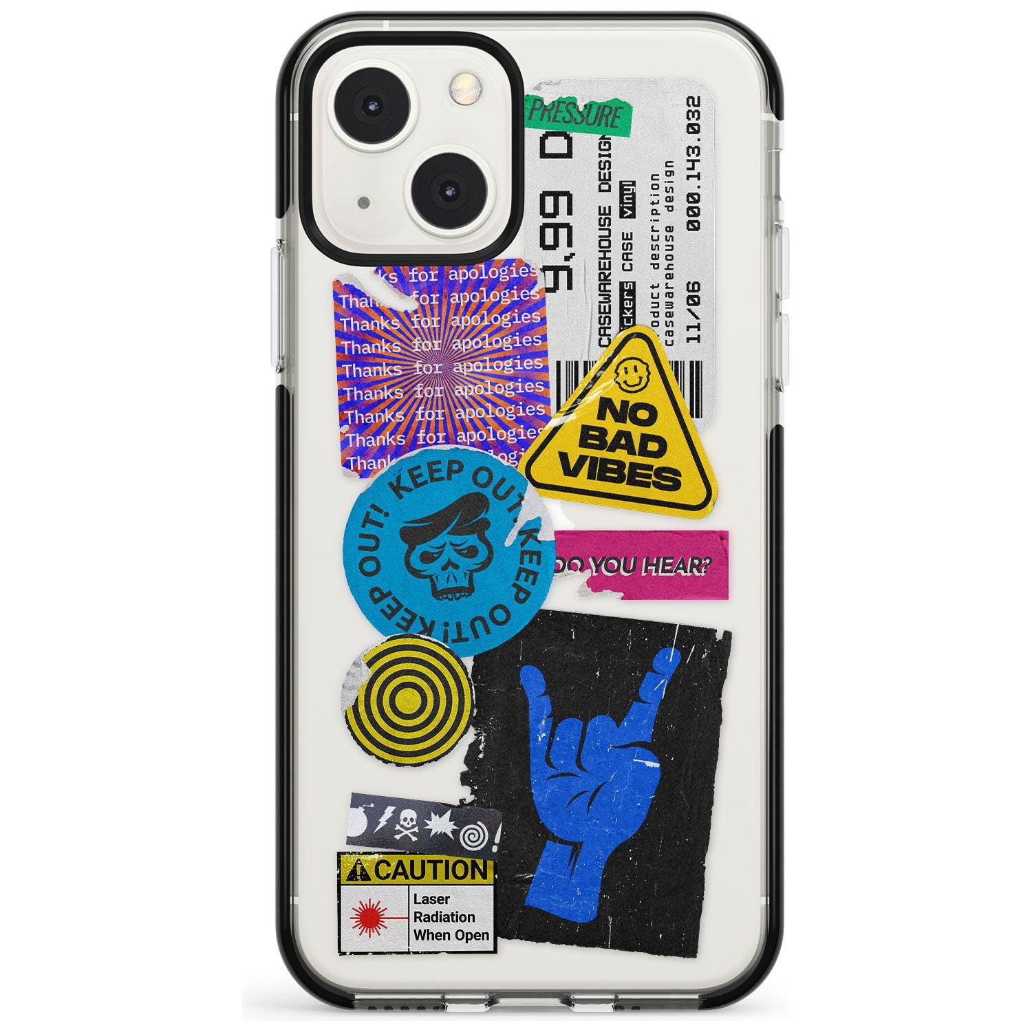 No Bad Vibes Sticker Mix Phone Case iPhone 13 Mini / Black Impact Case Blanc Space