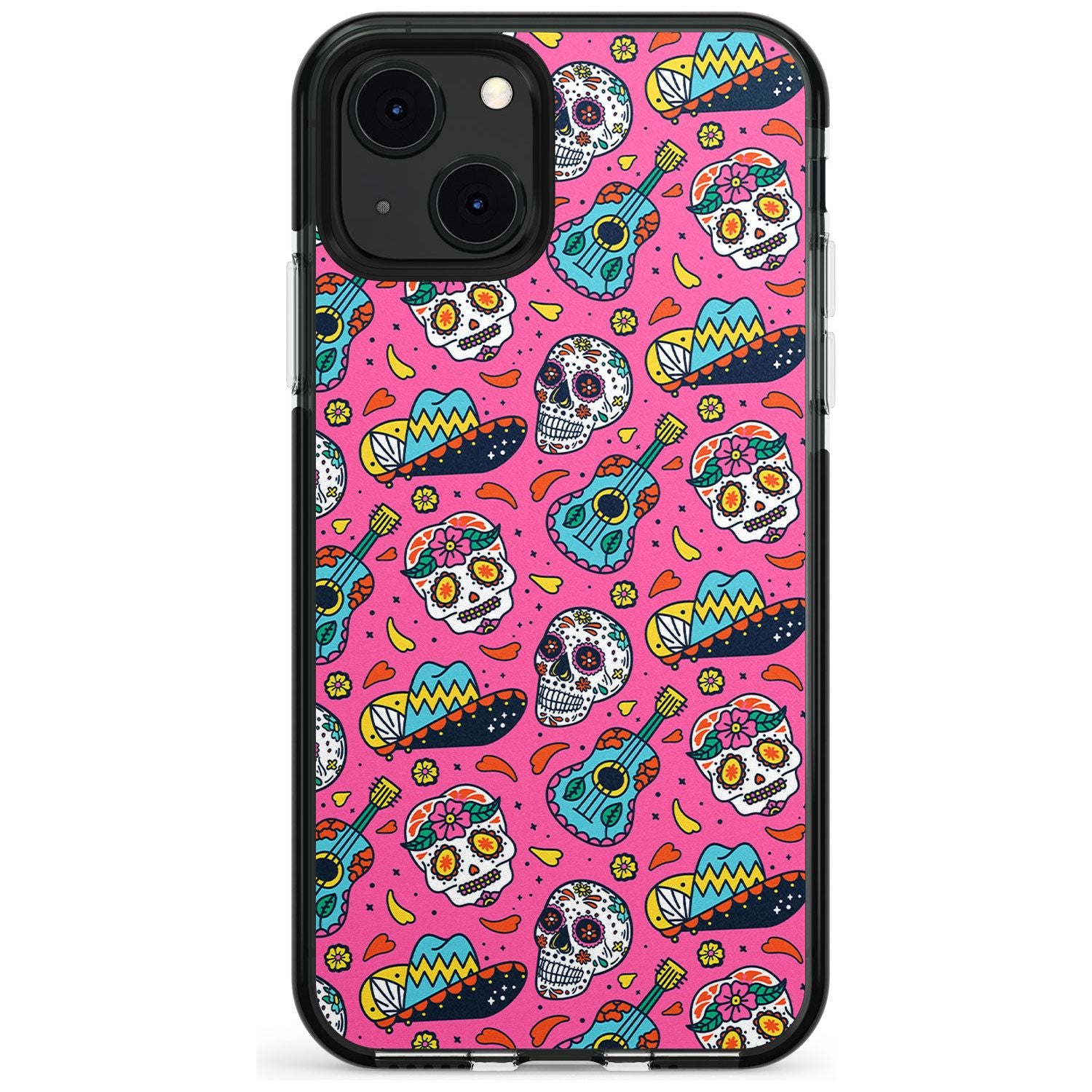 Pink Day of The Dead Pattern Black Impact Phone Case for iPhone 13 & 13 Mini