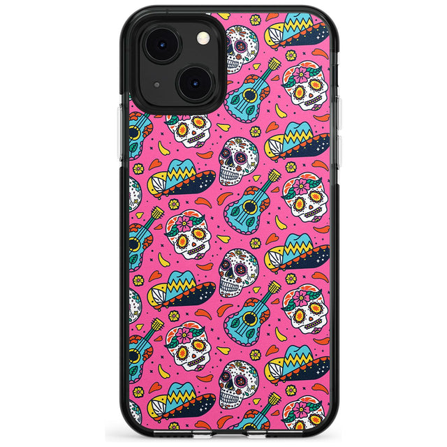 Pink Day of The Dead Pattern Black Impact Phone Case for iPhone 13 & 13 Mini