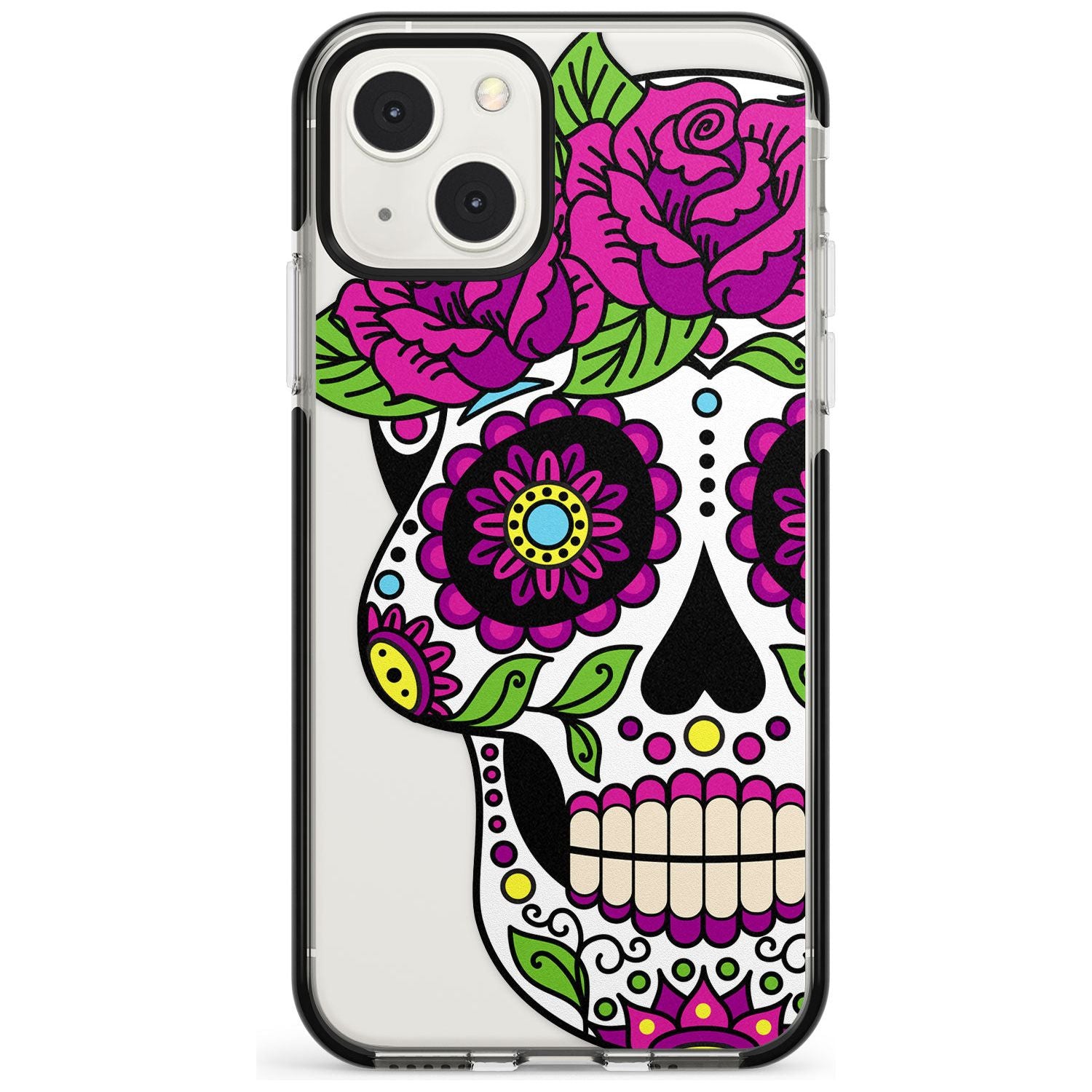 Purple Floral Sugar Skull Black Impact Phone Case for iPhone 13 & 13 Mini
