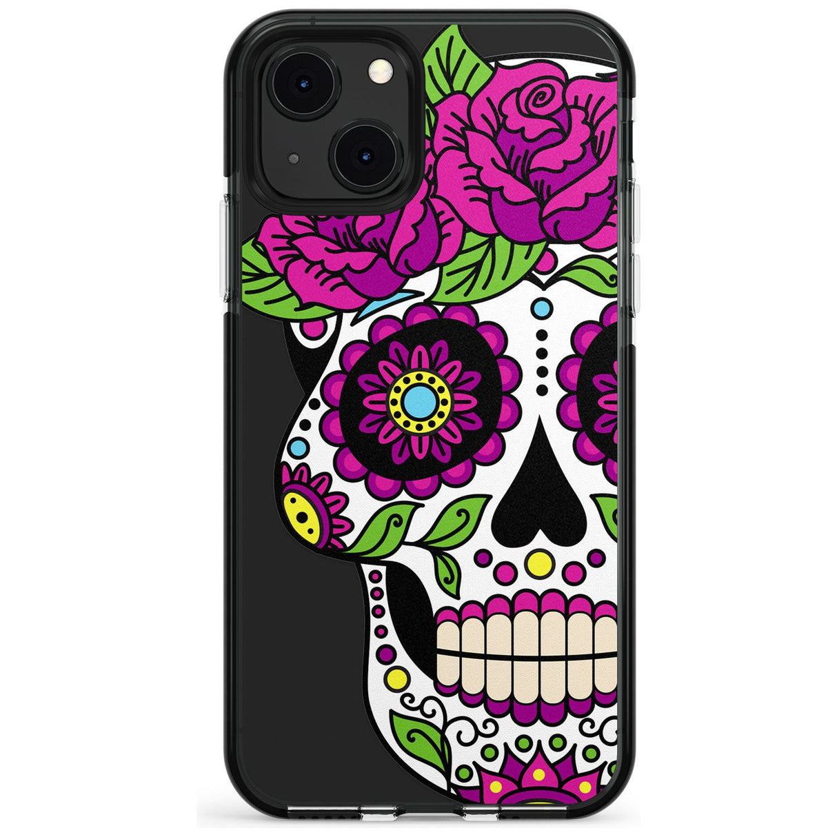 Purple Floral Sugar Skull Black Impact Phone Case for iPhone 13 & 13 Mini