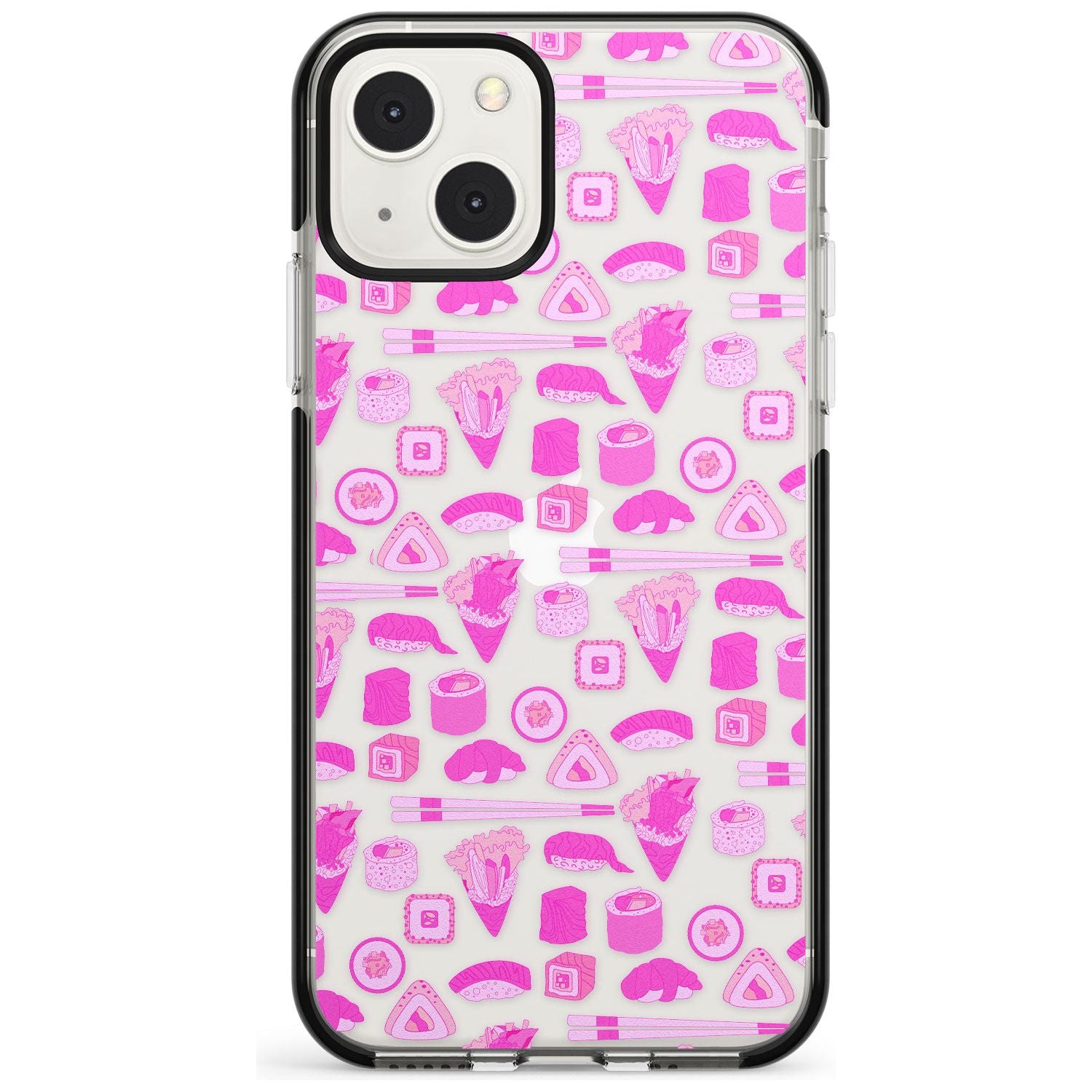 Bright Pink Sushi Pattern Phone Case iPhone 13 Mini / Black Impact Case Blanc Space