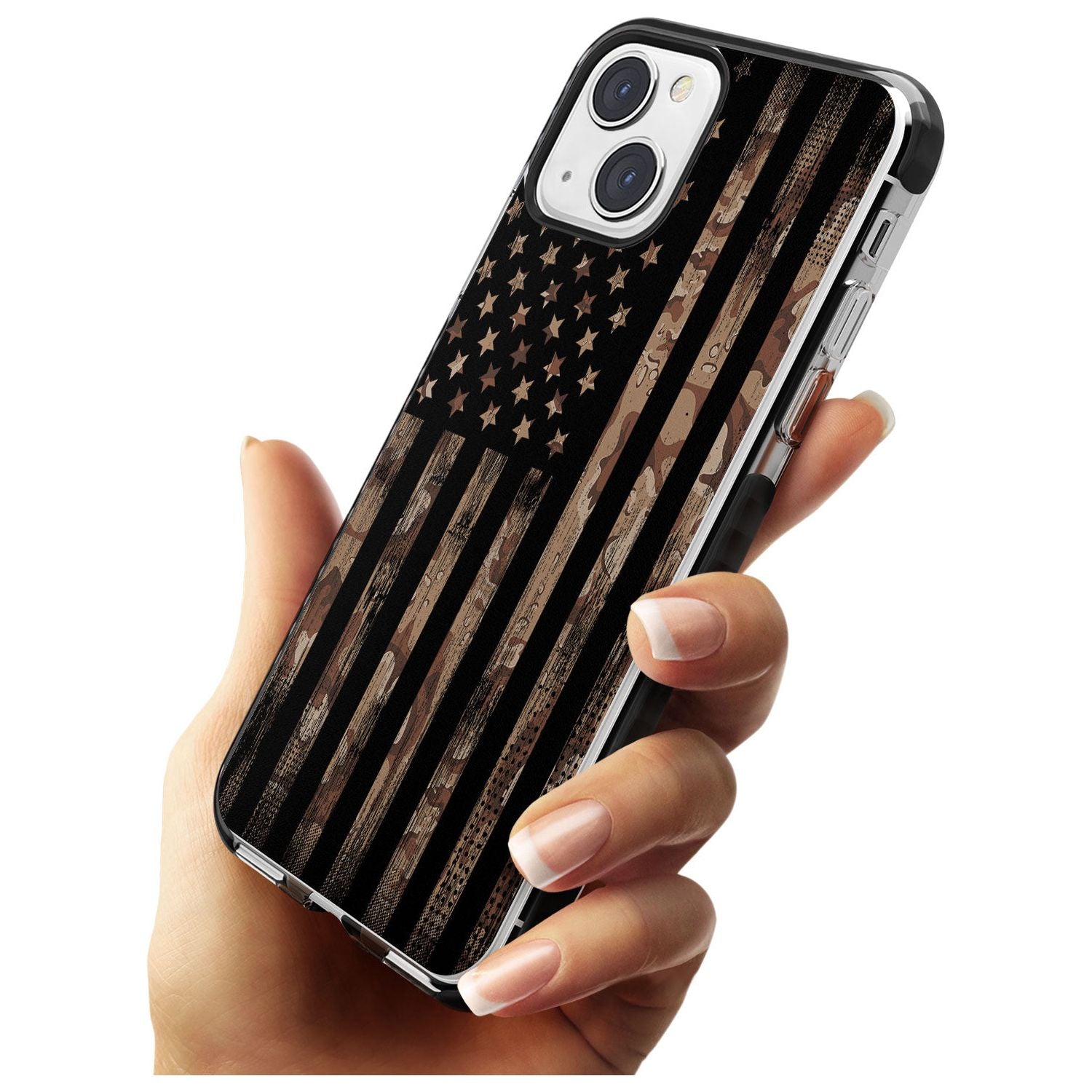 Desert Camo US Flag Black Impact Phone Case for iPhone 13 & 13 Mini