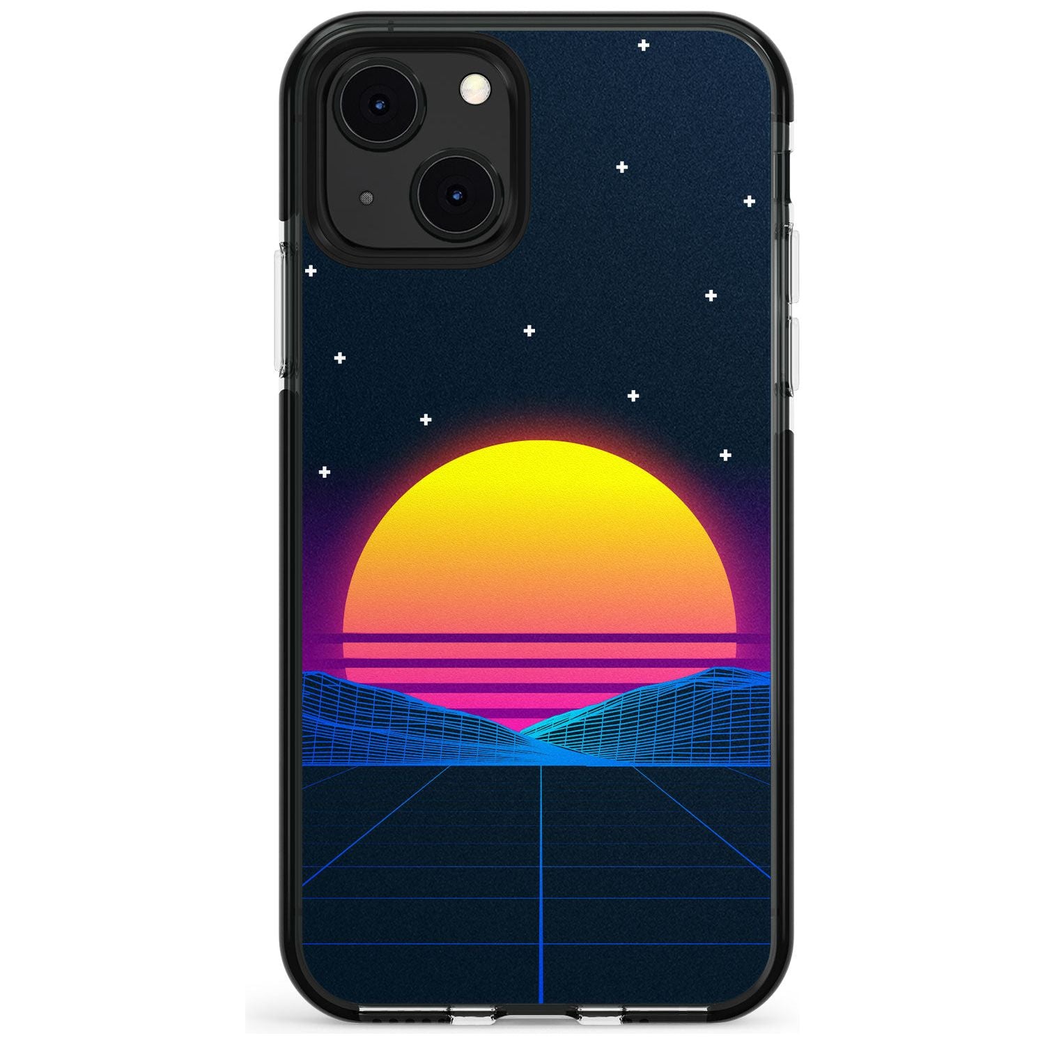 Retro Sunset Vaporwave Black Impact Phone Case for iPhone 13 & 13 Mini