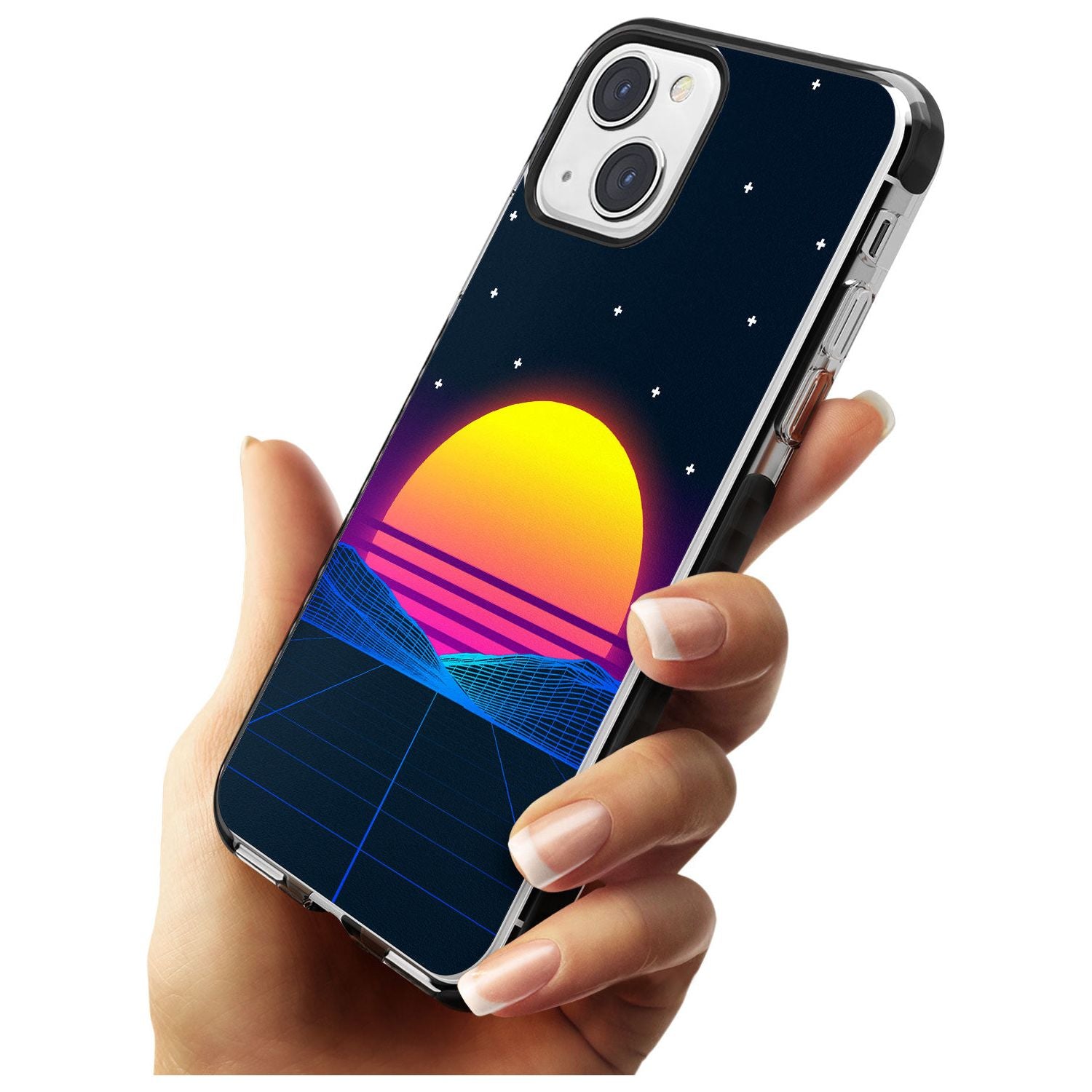 Retro Sunset Vaporwave Black Impact Phone Case for iPhone 13 & 13 Mini