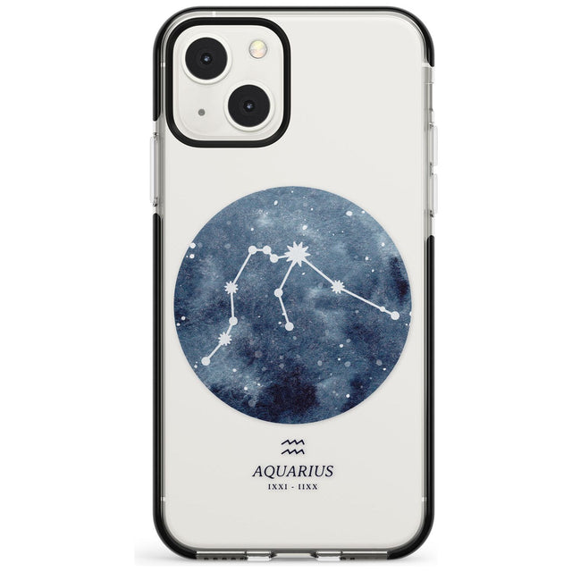 Aquarius Zodiac Transparent Design - Blue Phone Case iPhone 13 Mini / Black Impact Case Blanc Space