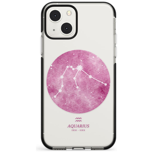 Aquarius Zodiac Transparent Design - Pink Phone Case iPhone 13 Mini / Black Impact Case Blanc Space