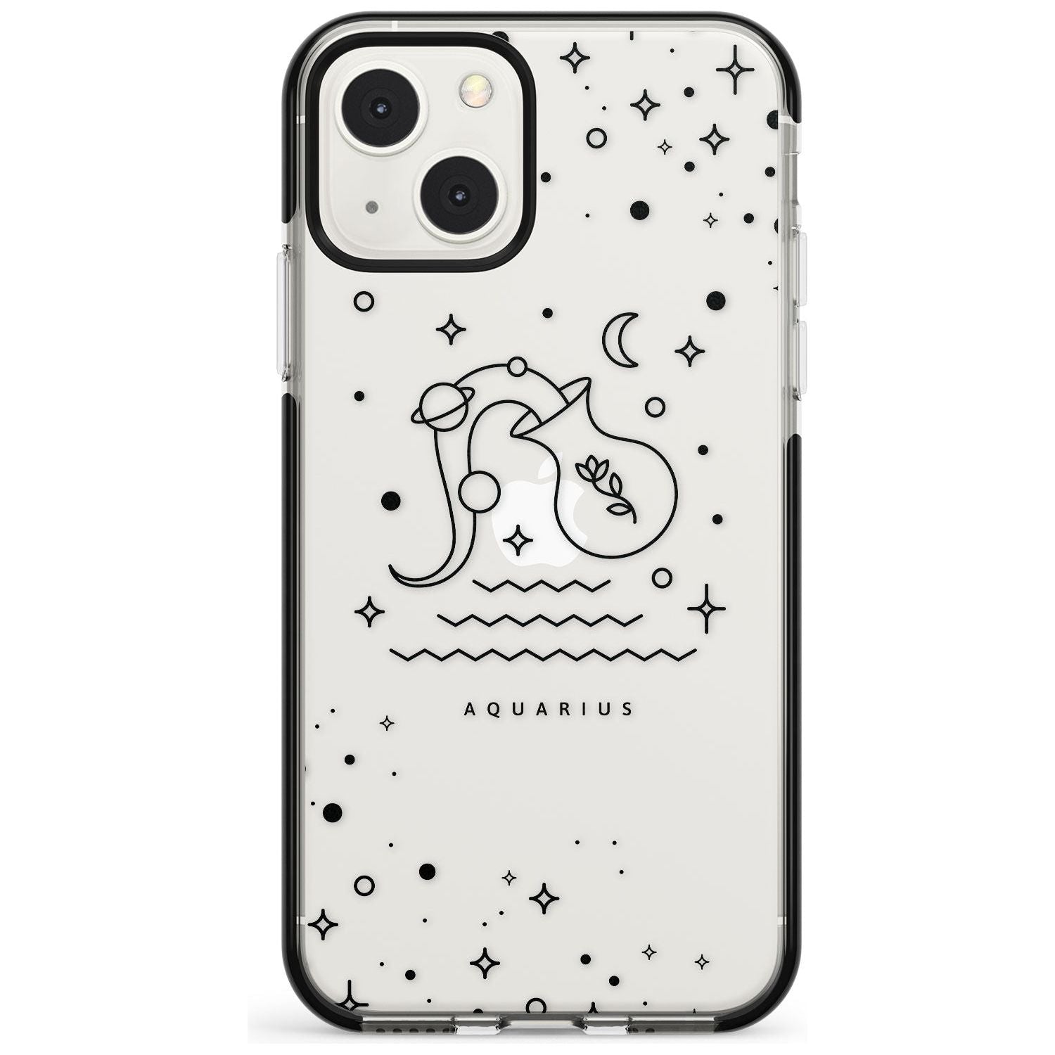 Aquarius Emblem - Transparent Design Phone Case iPhone 13 Mini / Black Impact Case Blanc Space