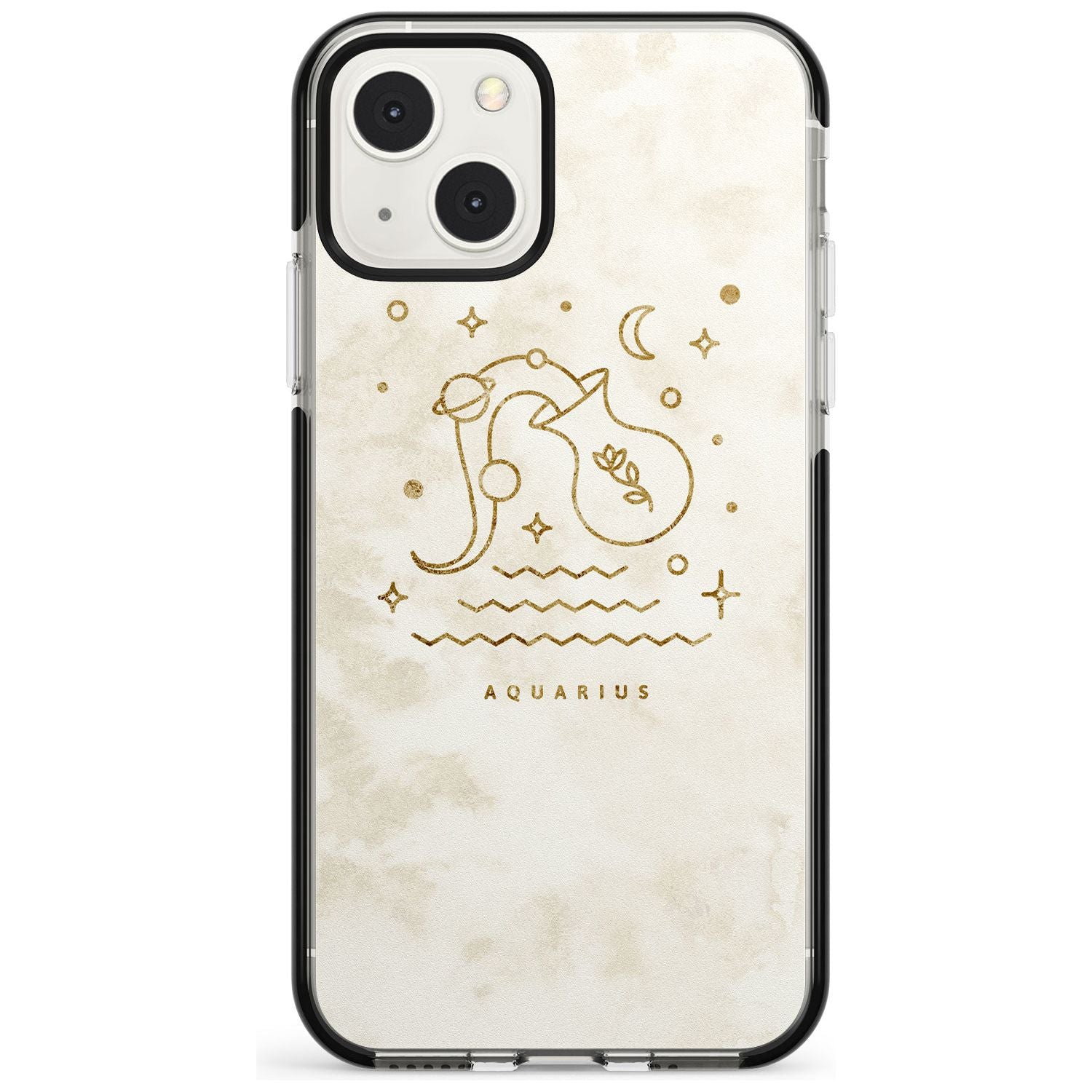 Aquarius Emblem - Solid Gold Marbled Design Phone Case iPhone 13 Mini / Black Impact Case Blanc Space
