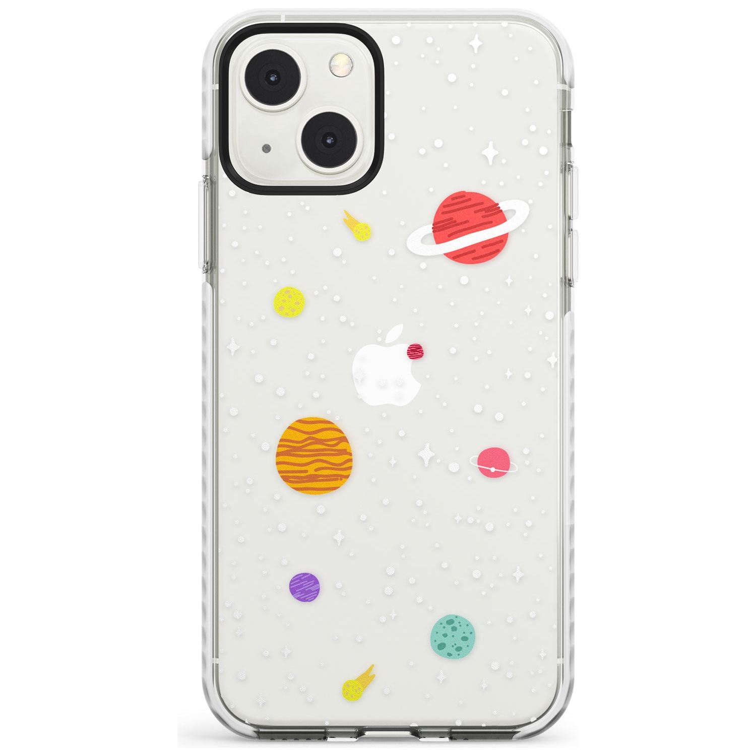 Cute Cartoon Planets (Clear) Phone Case iPhone 13 Mini / Impact Case Blanc Space