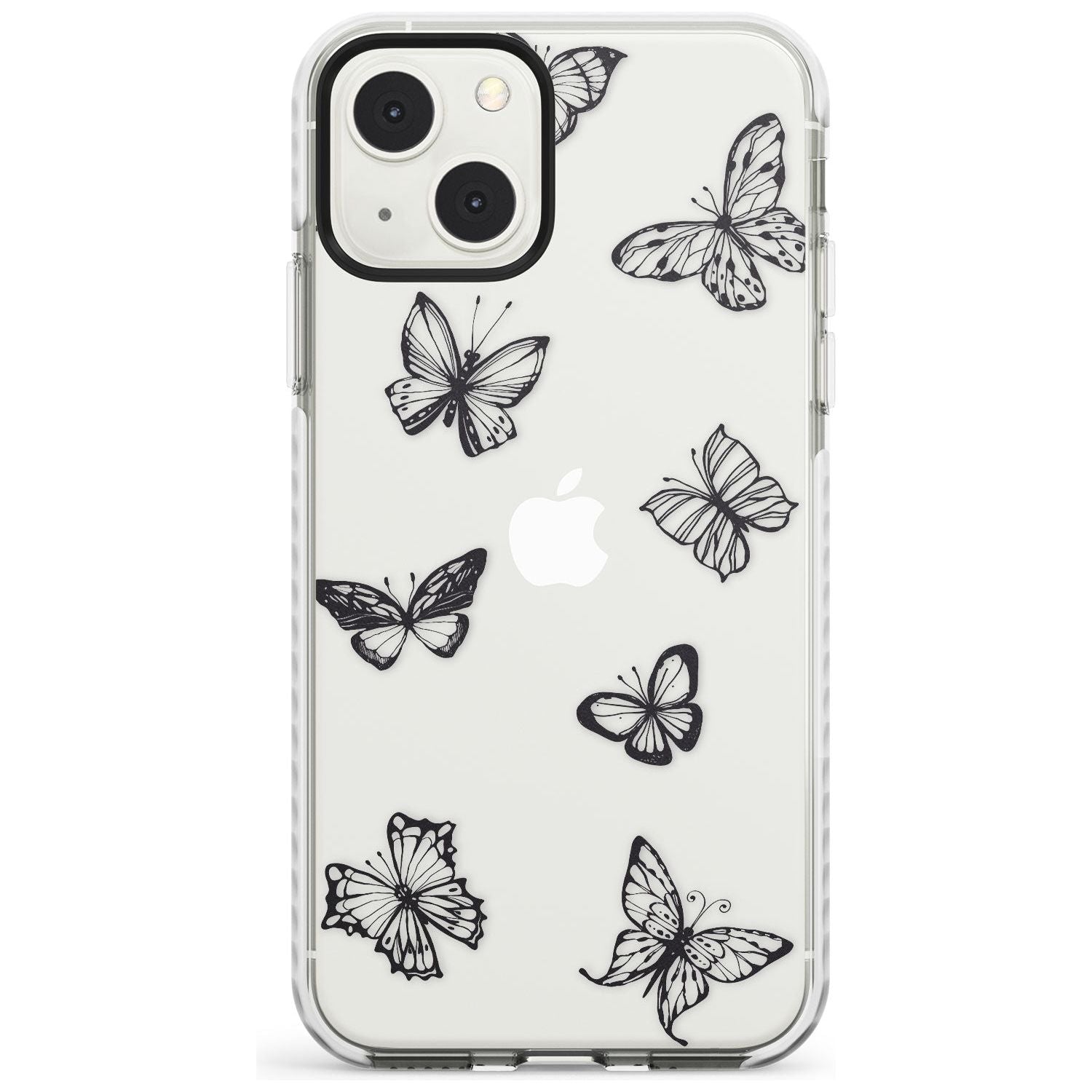 Grey Butterfly Line Pattern Impact Phone Case for iPhone 13 & 13 Mini