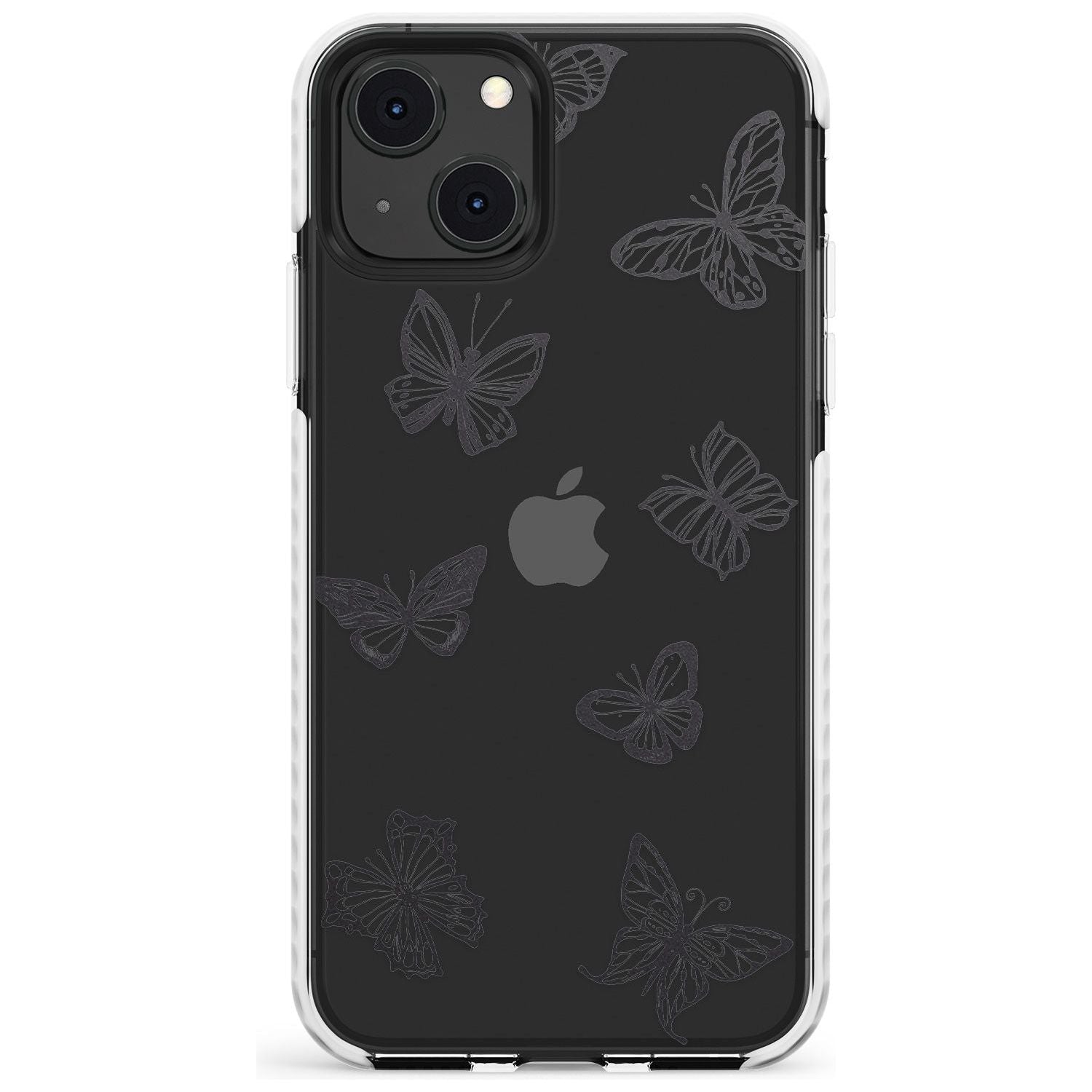 Grey Butterfly Line Pattern Impact Phone Case for iPhone 13 & 13 Mini