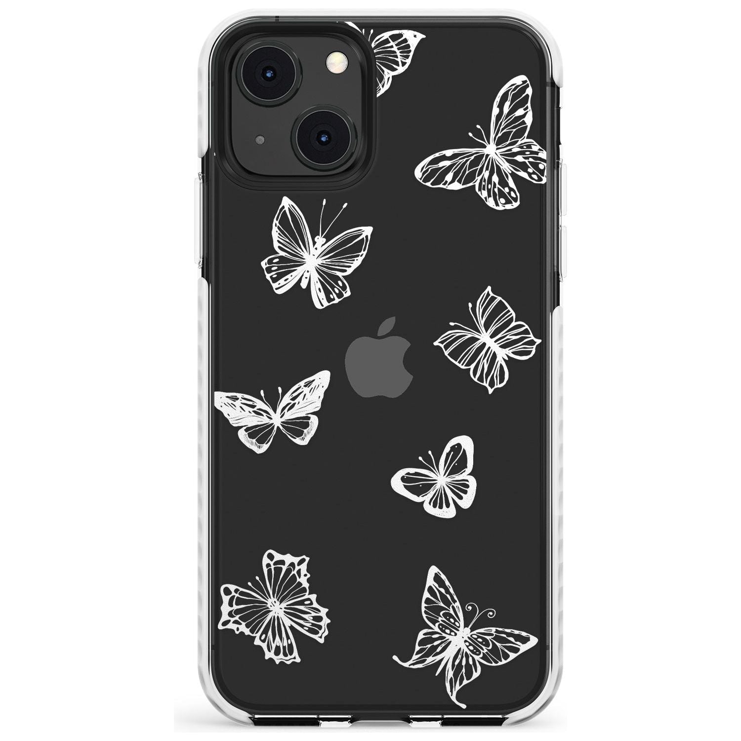 White Butterfly Line Pattern Impact Phone Case for iPhone 13 & 13 Mini