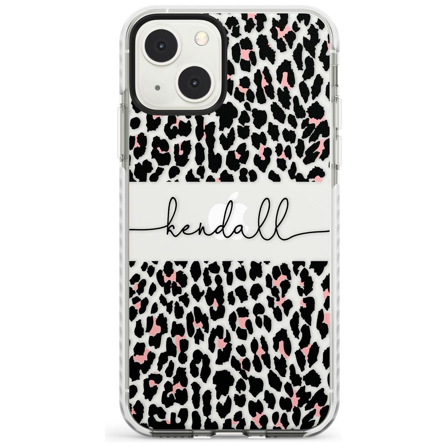 Personalised Pink & Cursive Leopard Spots Custom Phone Case iPhone 13 Mini / Impact Case Blanc Space
