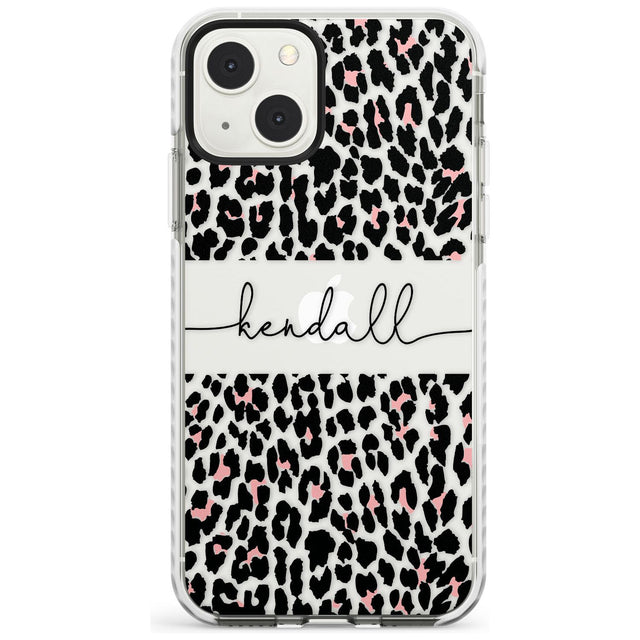 Personalised Pink & Cursive Leopard Spots Custom Phone Case iPhone 13 Mini / Impact Case Blanc Space