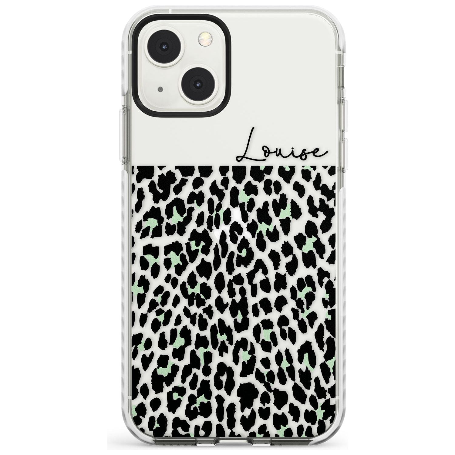 Personalised Seafoam Green & Cursive Leopard Spots