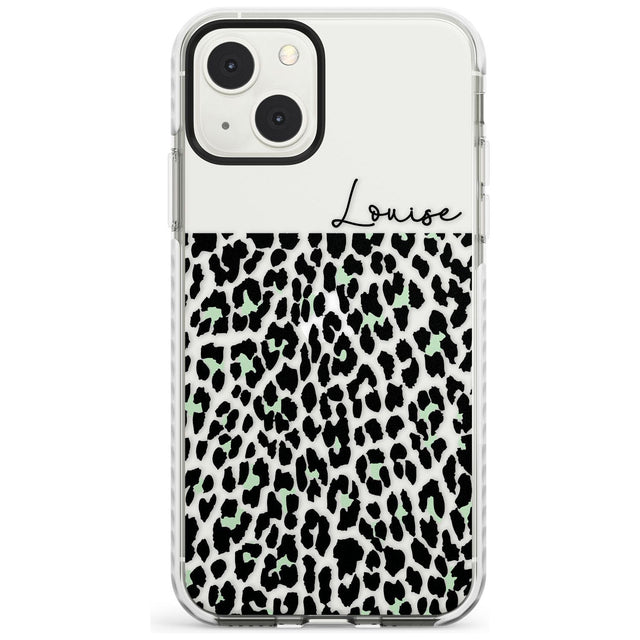 Personalised Seafoam Green & Cursive Leopard Spots Custom Phone Case iPhone 13 Mini / Impact Case Blanc Space