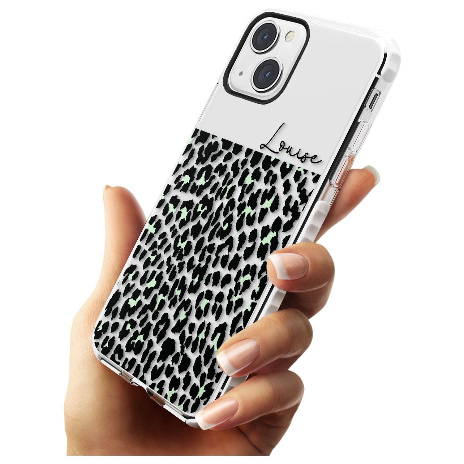 Personalised Seafoam Green & Cursive Leopard Spots