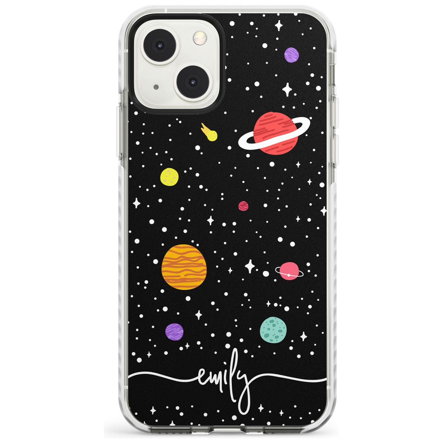 Personalised Cute Cartoon Planets Phone Case iPhone 13 Mini / Impact Case Blanc Space