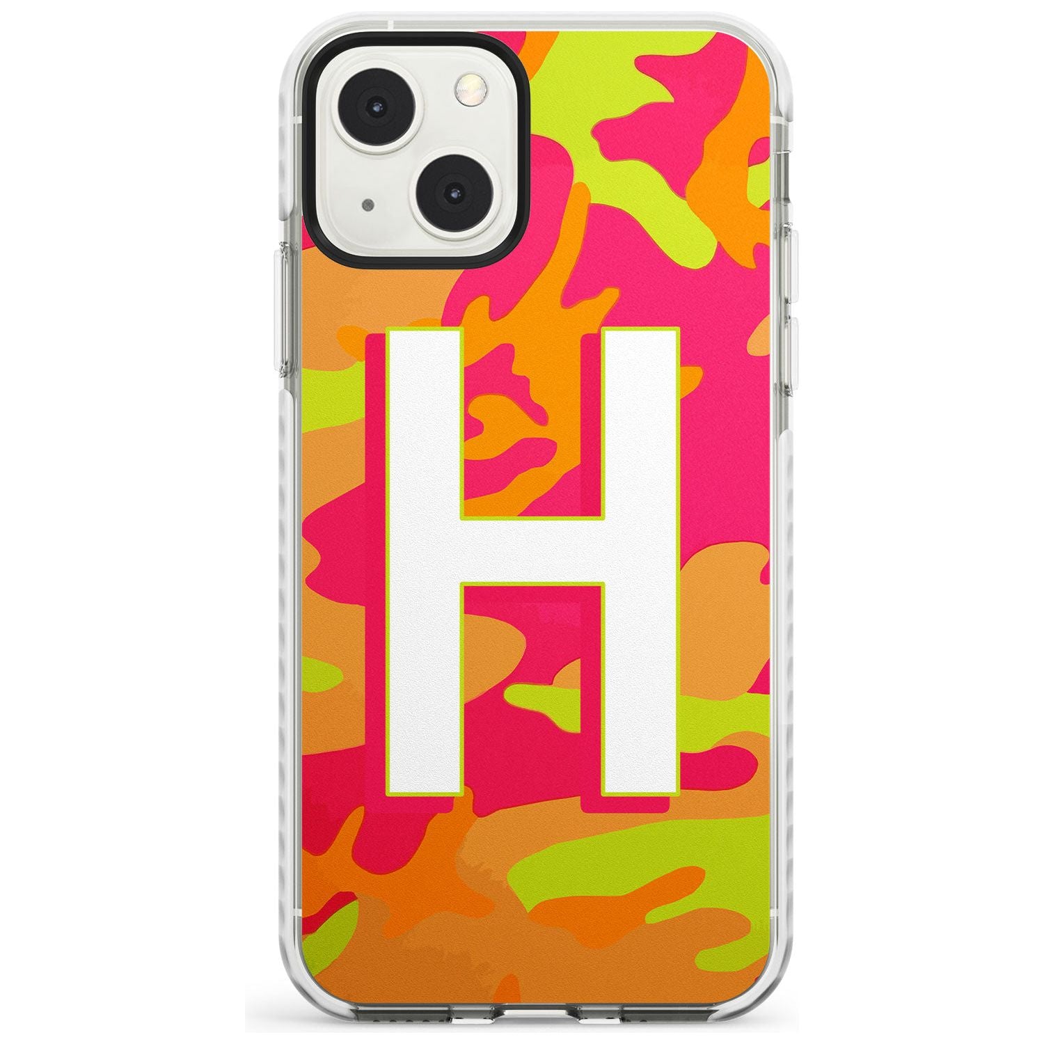 Personalised Bright Neon Camo Solid Monogram Custom Phone Case iPhone 13 Mini / Impact Case Blanc Space