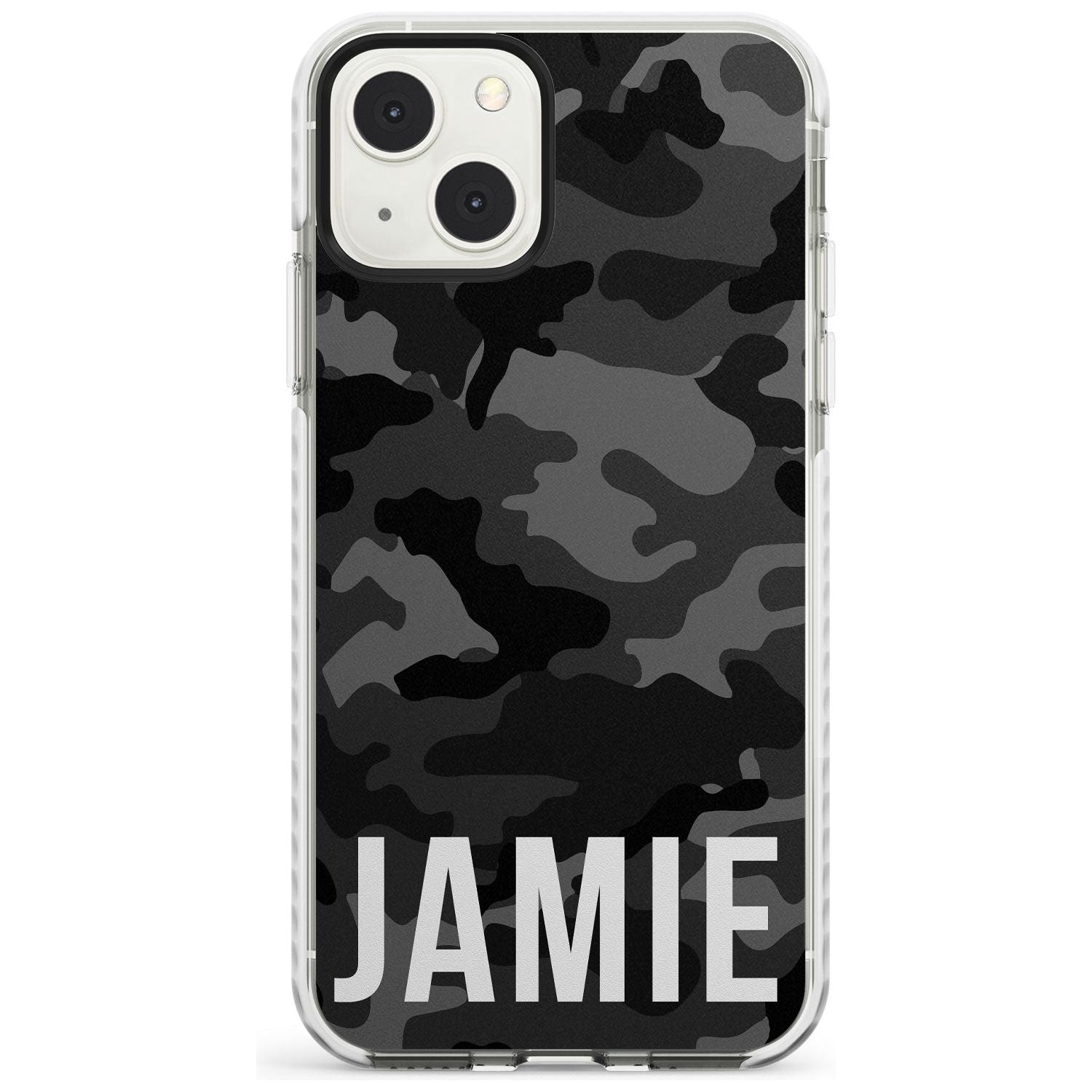 Personalised Horizontal Name Black Camouflage Custom Phone Case iPhone 13 Mini / Impact Case Blanc Space