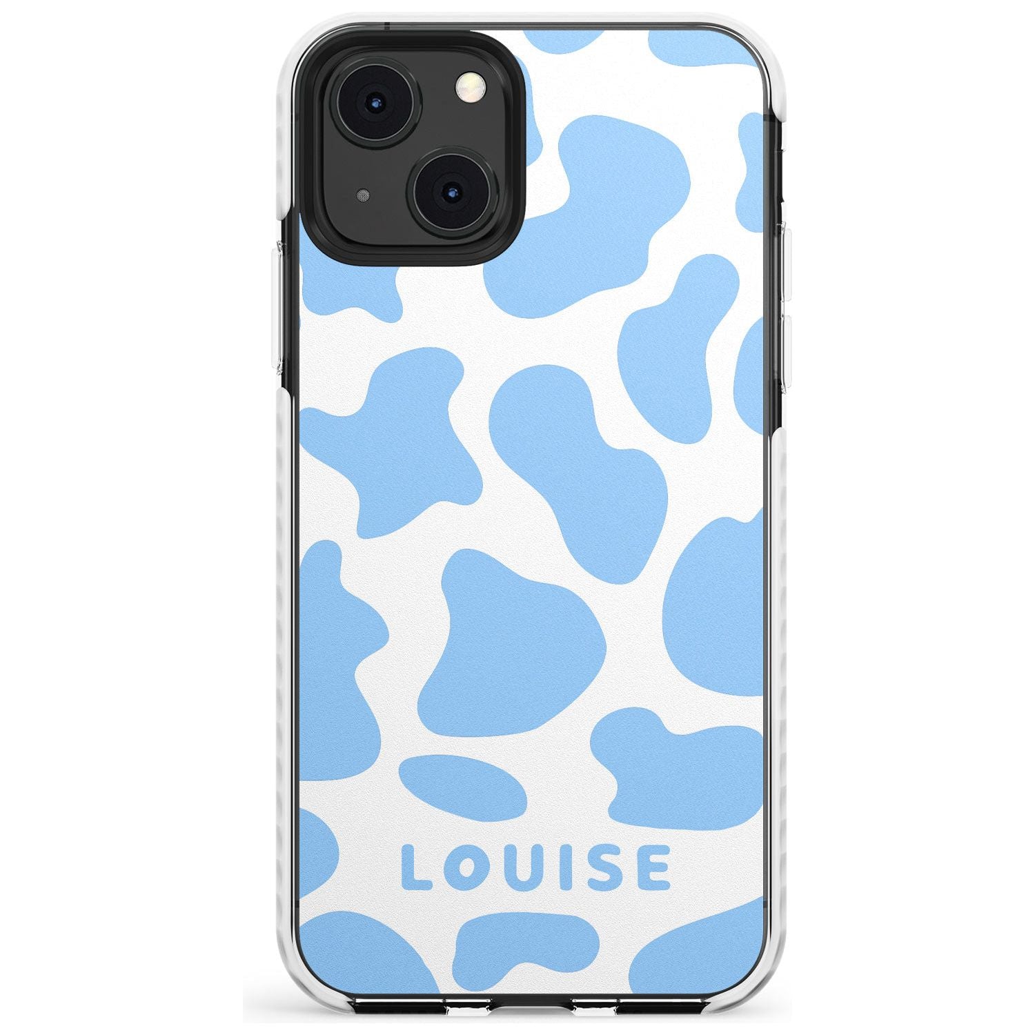 Personalised Blue and White Cow Print Impact Phone Case for iPhone 13 & 13 Mini