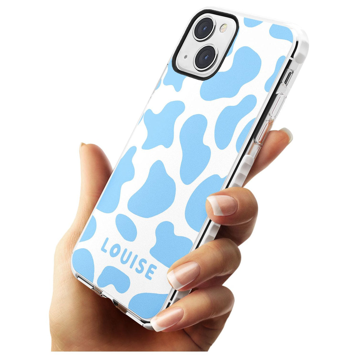 Personalised Blue and White Cow Print Impact Phone Case for iPhone 13 & 13 Mini