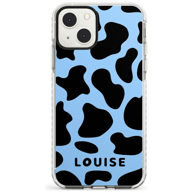 Personalised Blue and Black Cow Print Impact Phone Case for iPhone 13 & 13 Mini