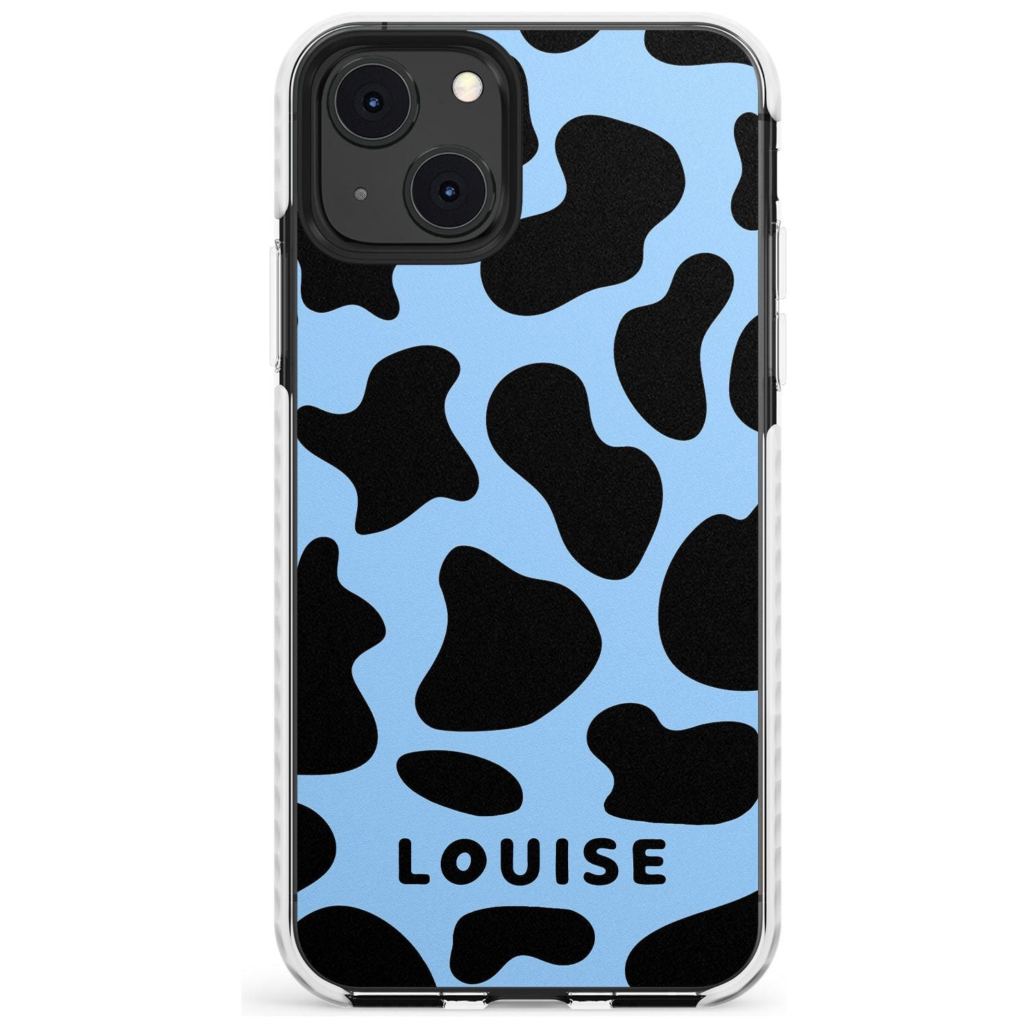 Personalised Blue and Black Cow Print Impact Phone Case for iPhone 13 & 13 Mini