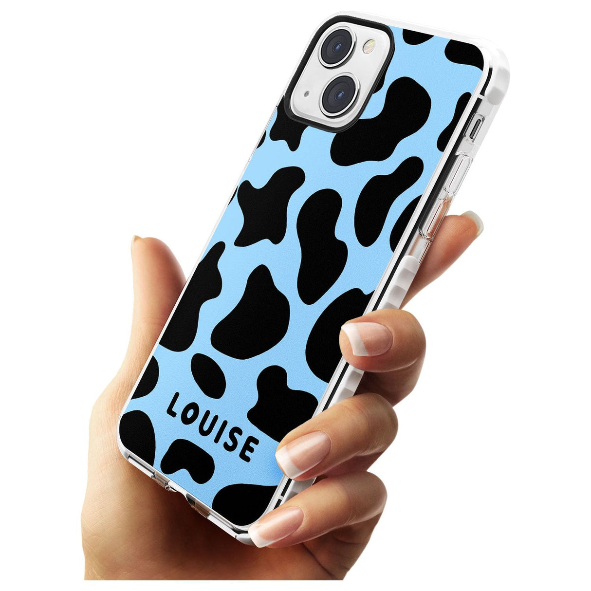 Personalised Blue and Black Cow Print Impact Phone Case for iPhone 13 & 13 Mini