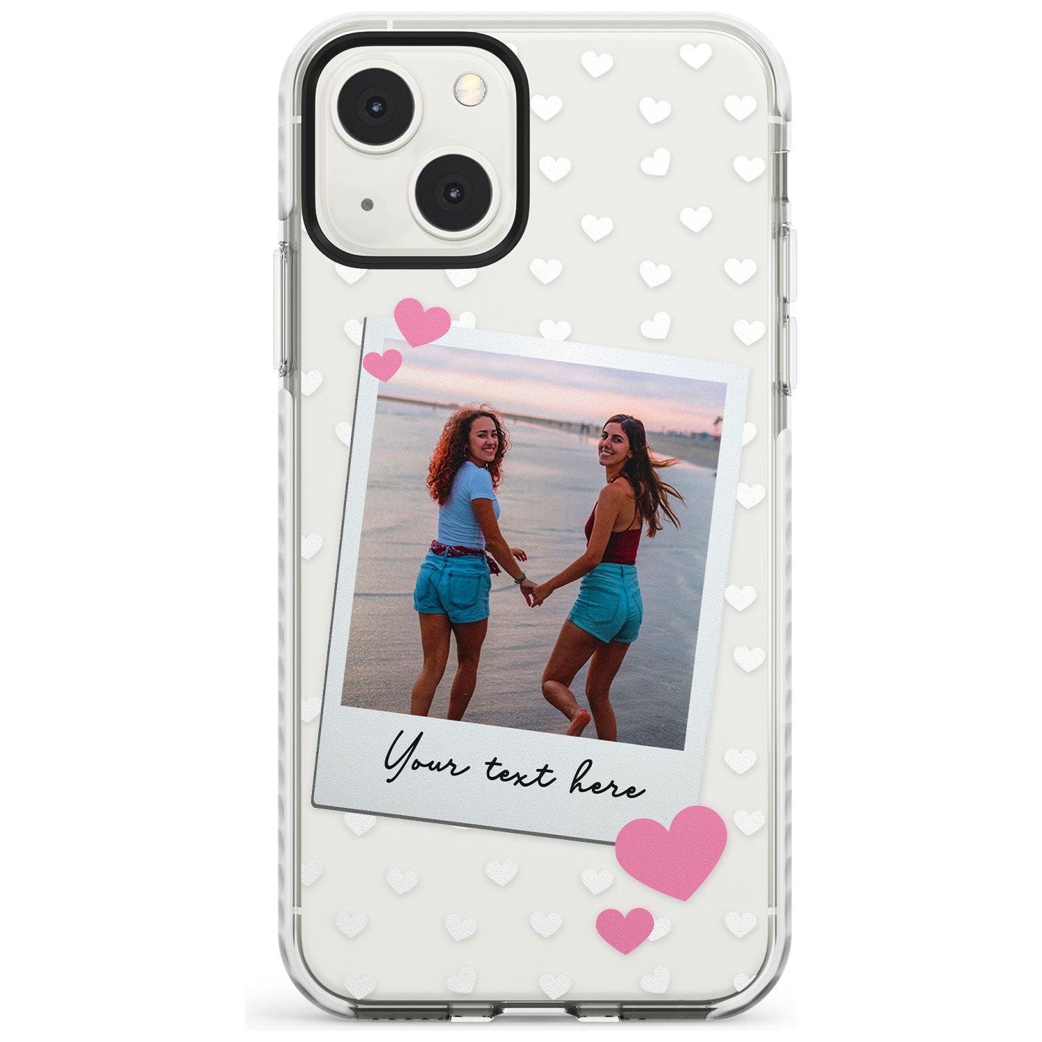 Personalised Instant Film & Hearts Photo Custom Phone Case iPhone 13 Mini / Impact Case Blanc Space