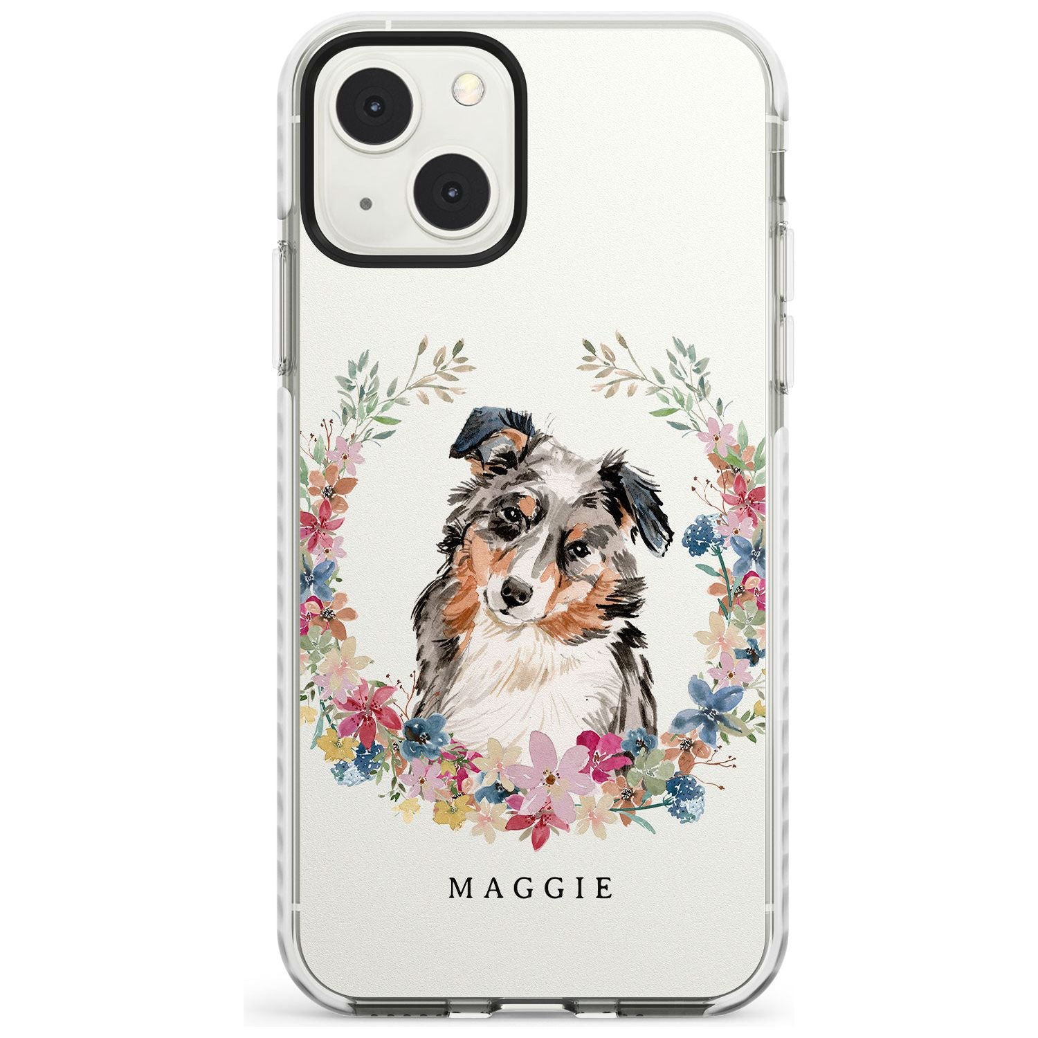 Personalised Australian Shepherd Watercolour Dog Portrait Custom Phone Case iPhone 13 Mini / Impact Case Blanc Space