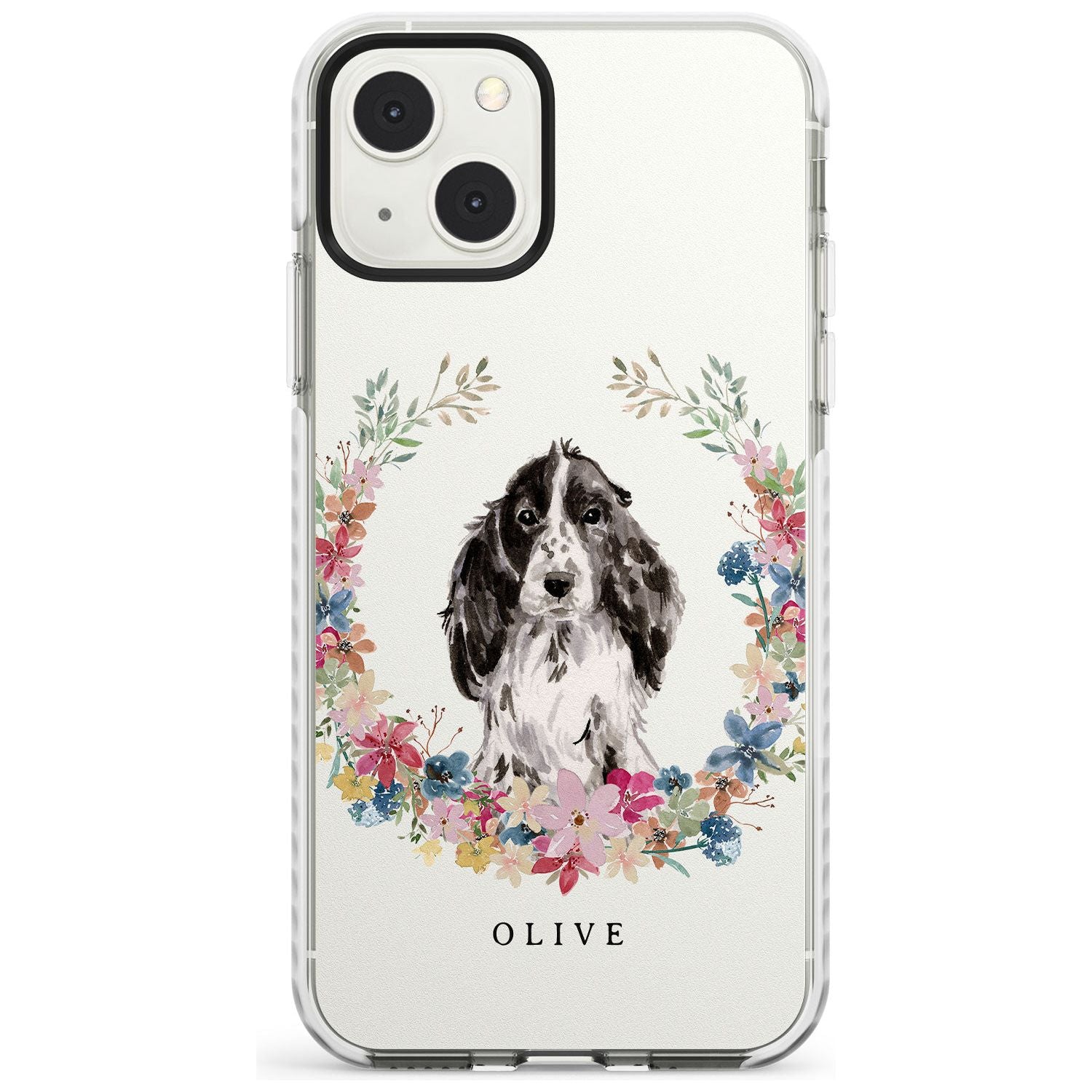 Personalised Black Cocker Spaniel - Watercolour Dog Portrait Custom Phone Case iPhone 13 Mini / Impact Case Blanc Space